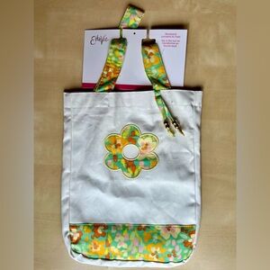 Girls White Canvas Convertible Tote Bag/Backpack Retro Floral Appliqué